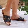 Лето 2025 внешняя торговля большой размер шлепанцы на плоской подошве женские легкие модные цепочка квадратный носок сандалии на один палец повседневные