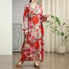 Dimanaf 2025 Женское Весеннее Свободное Платье Плюс Размер Винтаж Элегантный V-образный вырез Льняное Повседневное Базовое Цветочное Новое Длинное Платье