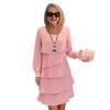 Women Dress Solid Color Multi Layered Cake Dress Round Neck Long Sleeve Mini Dress Vacation Club Wear