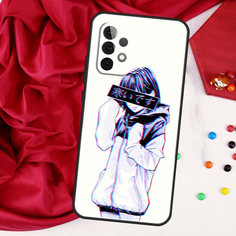 Грустное японское эстетическое искусство для чехла Samsung Galaxy A56 A36 A26 A16 A05 A06 A22 A32 A52 A54 A34 A14 A55 A15 A53 A33 A35