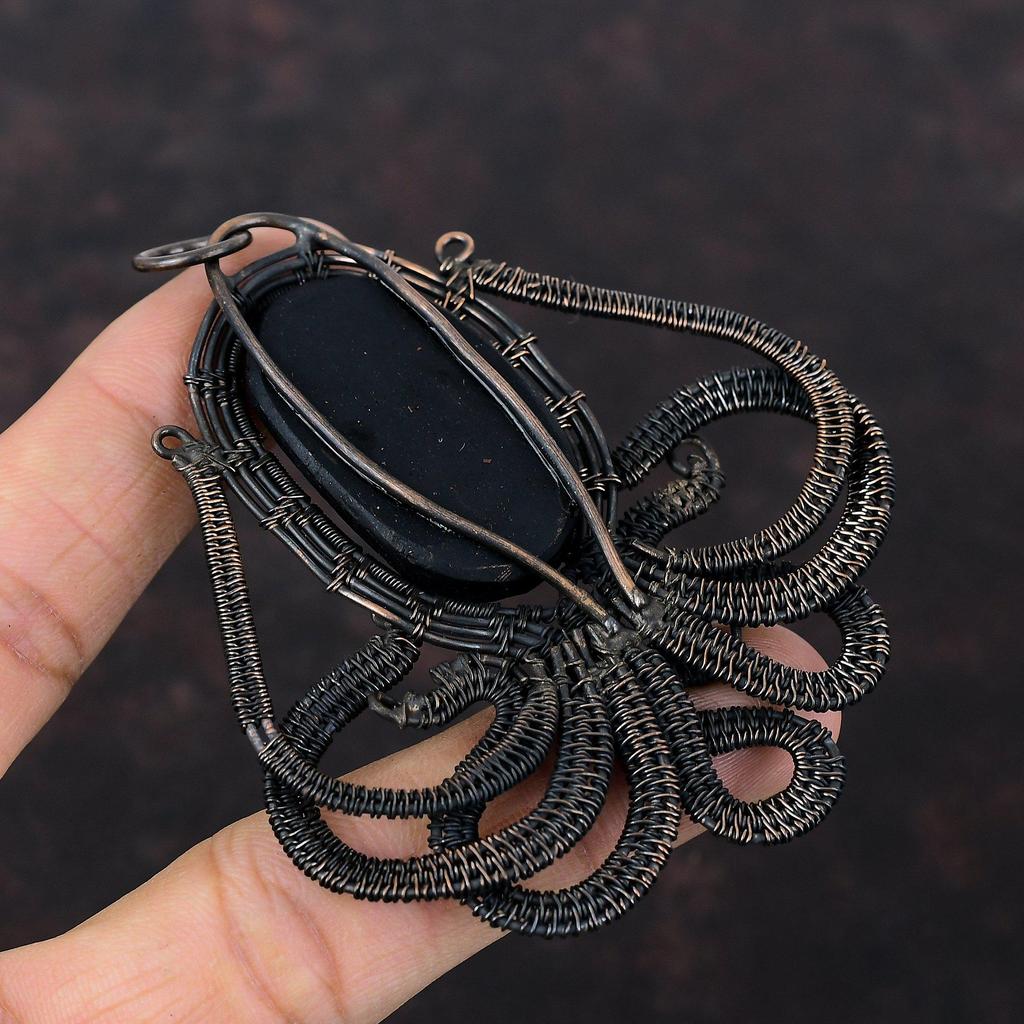 Black Tourmaline Rough Pendant Copper Wire Wrapped Pendant Octopus Pendant Antique Copper Jewelry Handmade Pendant Gemstone Pendant For Gift