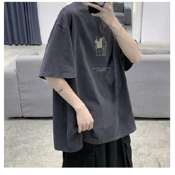 New Short-Sleeved T-shirt Men's Summer Korean Style Trendy Simple Half Sleeve Top Hong Kong Style Loose Casual Fashion Brand T-shirt