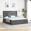 Enjoy a restful night s sleep with this ottoman bed with mattresses and LED lighting in dark gray 180 x 200 cm fabric