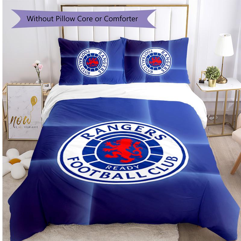 Rangers FC Печатный комплект постельного белья из 3 предметов Дышащий пододеяльник с наволочками Декоративное постельное белье для спальни дома