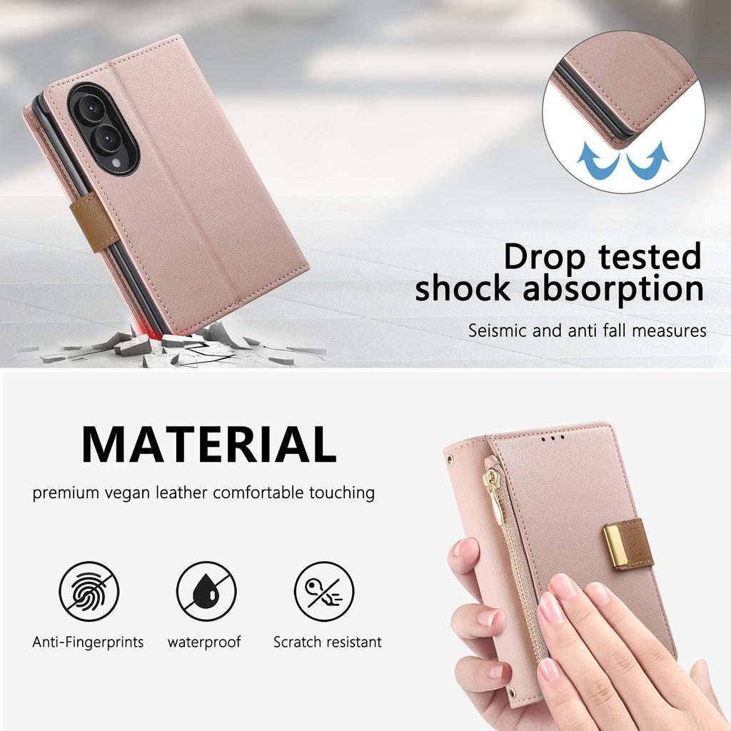 Flip Zipper Cards Solt Wallet Skin Feel Leather Phone Case for Samsung Galaxy Z Fold8 Fold 8 Wide Shockproof Book Stand Cover