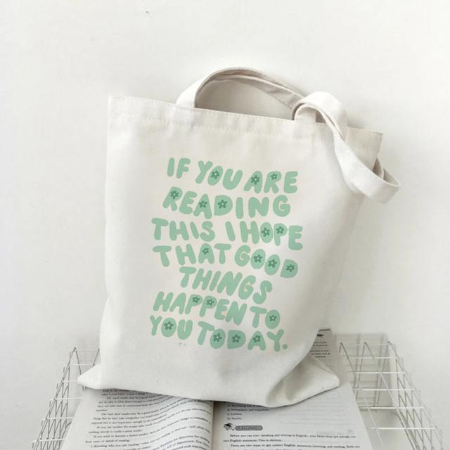 Женская сумка для покупок на одно плечо с принтом букв Kawaii Bag Harajuku Холщовая сумка для покупок для девочек Белая большая вместительная сумка