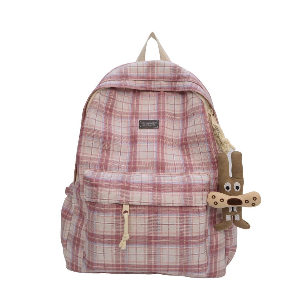 SchoolbagYZ Korean version ins small fresh and lightweight schoolbag female high school student college student plaid cute backpack waterproof