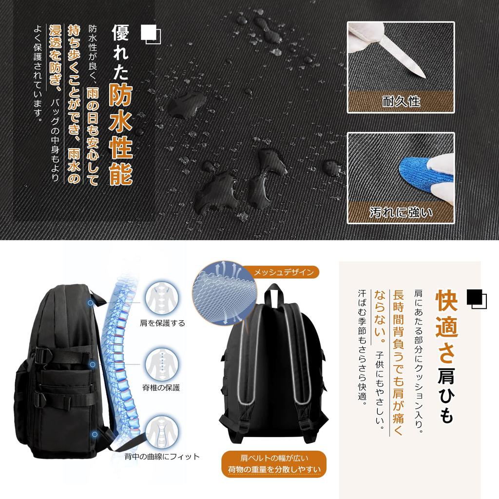 Backpack for Men and Town Ultra Large Unisex [shrradoo] Women, Rucksack, School, Lightweight, Capacity, 15.6 Inches, Casual, (Black)