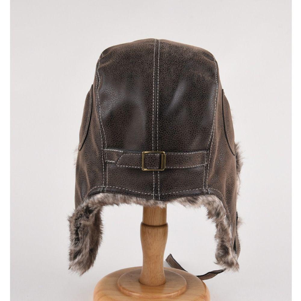 Leather Ski Ushanka Ear Protection Snow Cap With Ear Flap Fashion Winter Trapper Hat