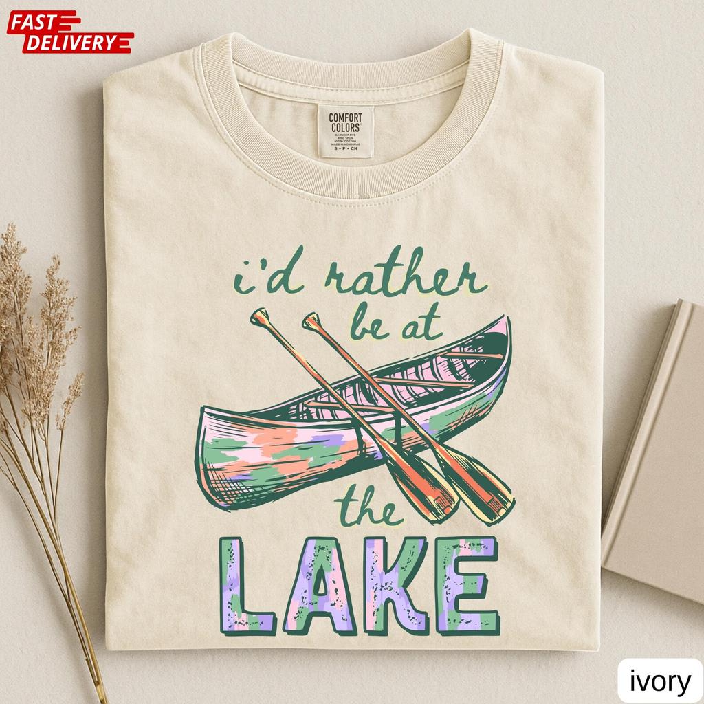 I'd Rather Be At The Lake Shirt, Canoe Graphic Tee, Vintage Camping T-Shirt, Comfort Colors Lake Life Tee, Outdoor Adventure Shirt