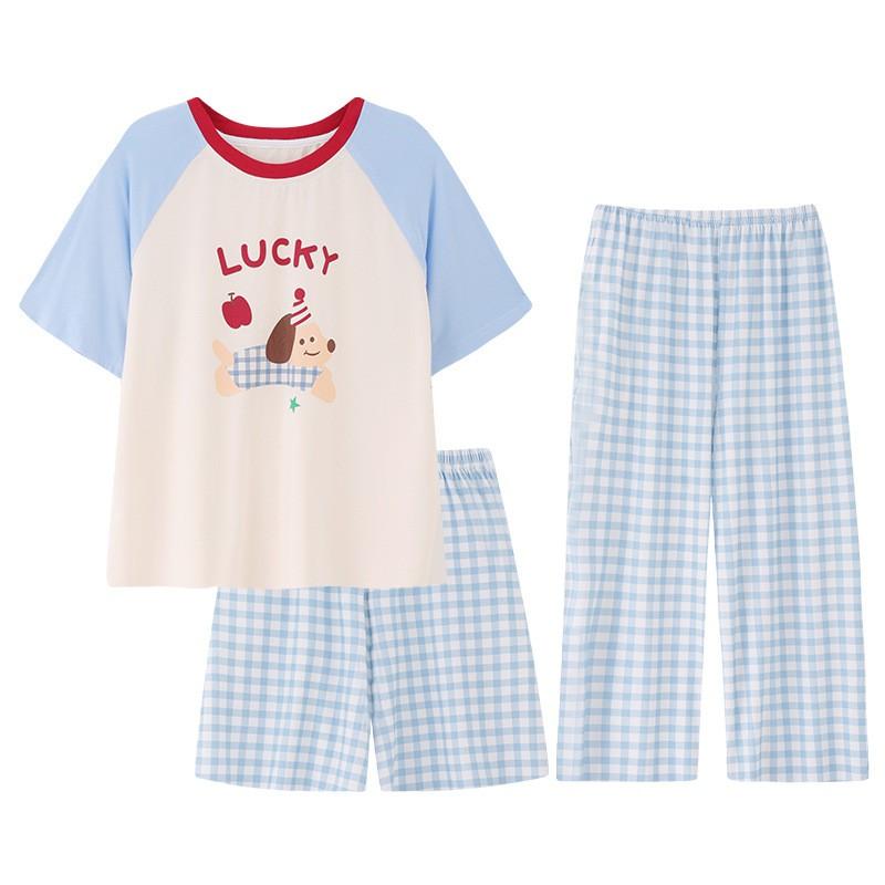 Girls Pajama Set Short Sleeve Modal 3-Piece Cartoon Sleepwear Kids 8 Years