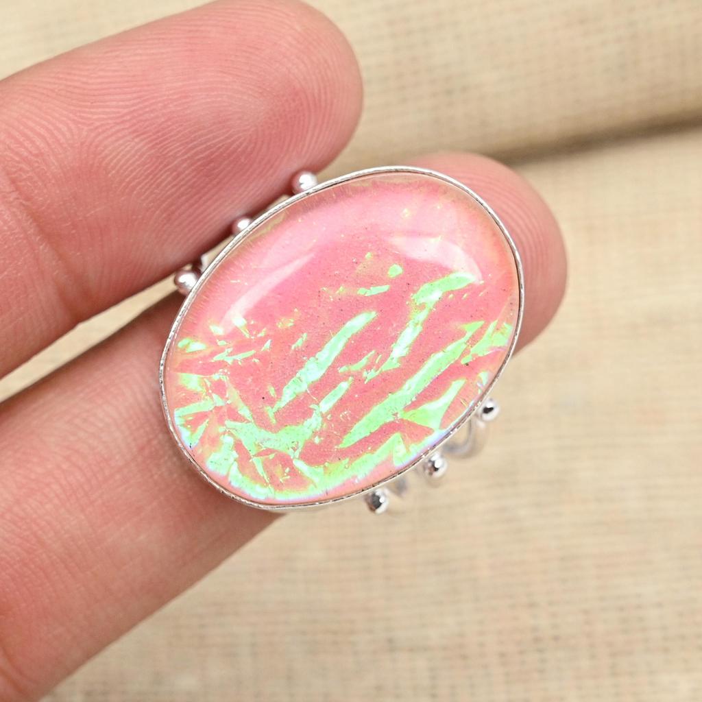 Кольцо с розовым тройным опалом и драгоценным камнем, стерлинговое серебро 925 пробы, ювелирные изделия ручной работы