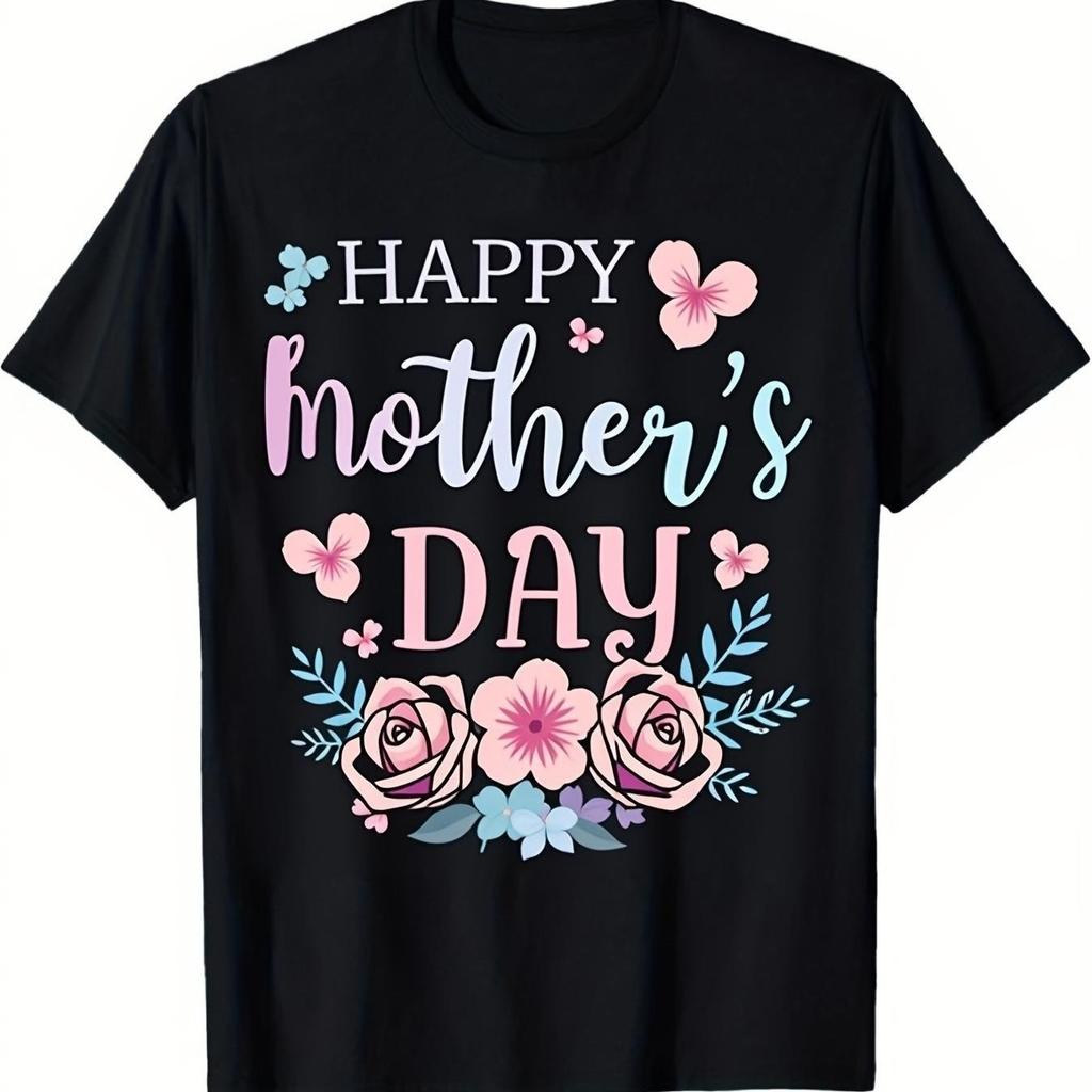 Happy Mothers Day Floral Graphic Crew Neck Tshirt Men Casual Lightweight Breathable Cotton Tee