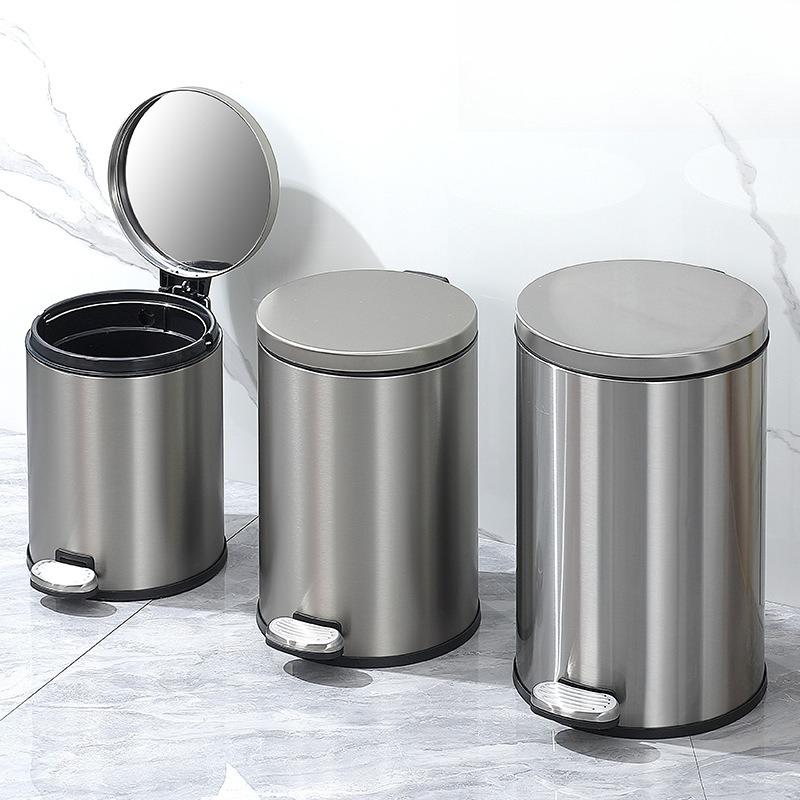 Stainless Steel Trash Can with Lid Foot Pedal Kitchen Bathroom Hotel Silver Gold