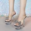Rhinestone Sexy High Heel 15CM Thin Heel Waterproof Table Slippers Transparent Crystal Wedding Banquet High Heel LFD-190-Q20