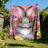 1pc Bunny Flowers Outdoor Blanket - Soft Flannel Cozy for Travel & Camping - All-Season Warm Bed Cover, Machine Washable yy251229080