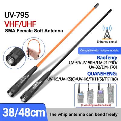 Ar-795 Sma-F гнездо двухдиапазонная VHF/UHF 136-174 МГц/400-520 МГц мягкая антенна Ar-795 для UV-5R UV-82 BF-888S рации Ar-795
