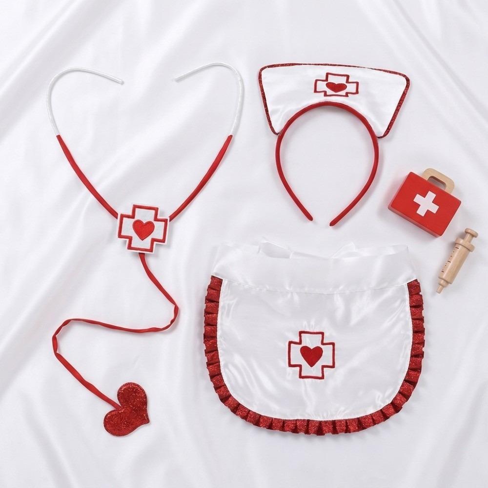Ruffle Fringe Edge Nurse Costume Accessories Red Cross with Heart Nurse Headband Halloween Party