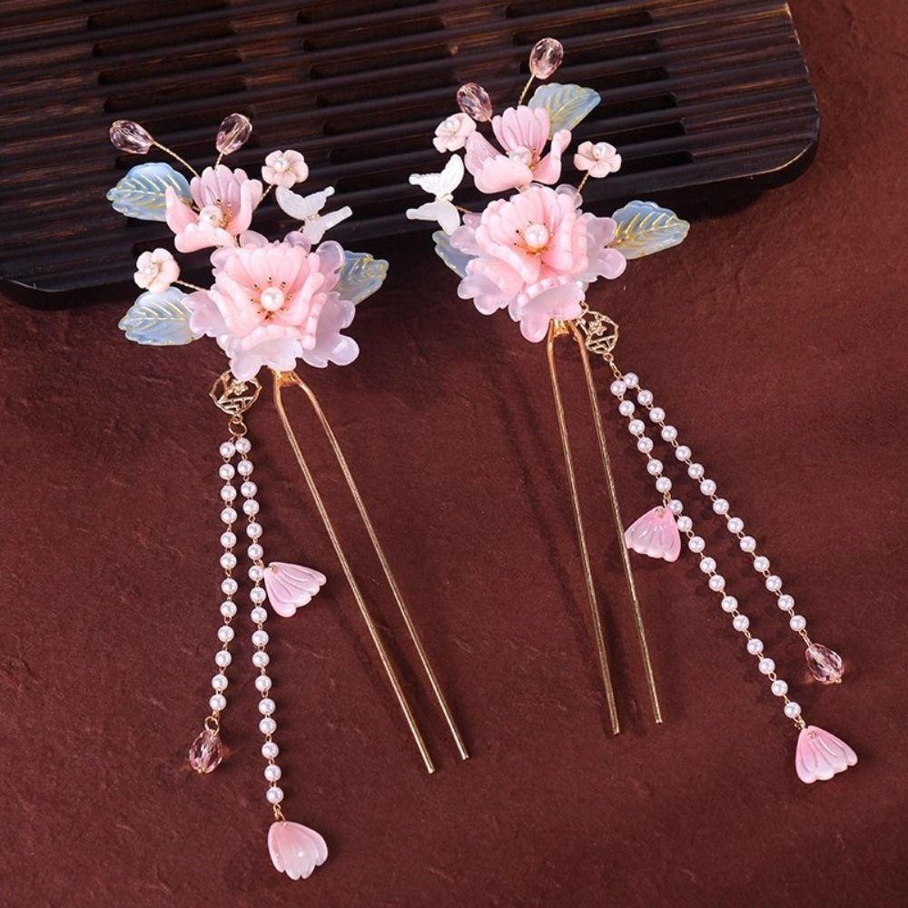 Earring Hanfu Hair Stick Pearl Flower Hair Comb Chinese Style Hairpin Set  Hairstyle Design Tool