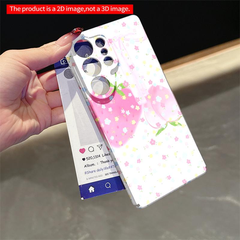 2DFlat Samsung phone case Pink Strawberry & Peach with Floral Bow Phone Case Applicable to Galaxy S22 S23 S24 S25ULTRA S26 A12 A13 A14 A15 A16