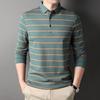 Осенняя новинка для молодежи и мужчин среднего возраста, хлопковая рубашка поло с лацканами, мужская полосатая футболка с длинным рукавом