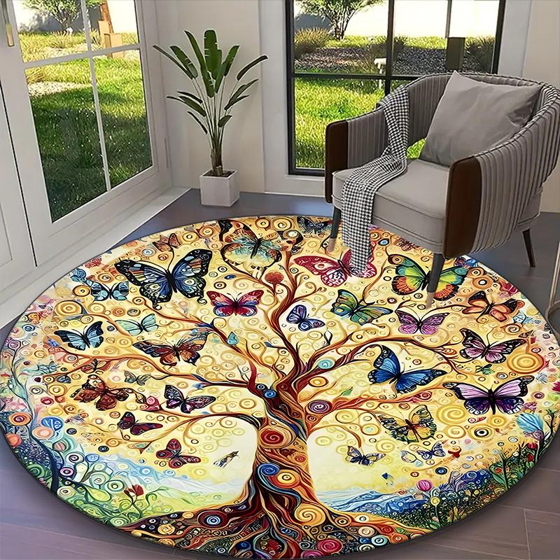 1pc Round Rug Appropriate for Office, Tree of Life Carpet, Versatile Printed Chair Rug, Durable Home Sofa Carpet
