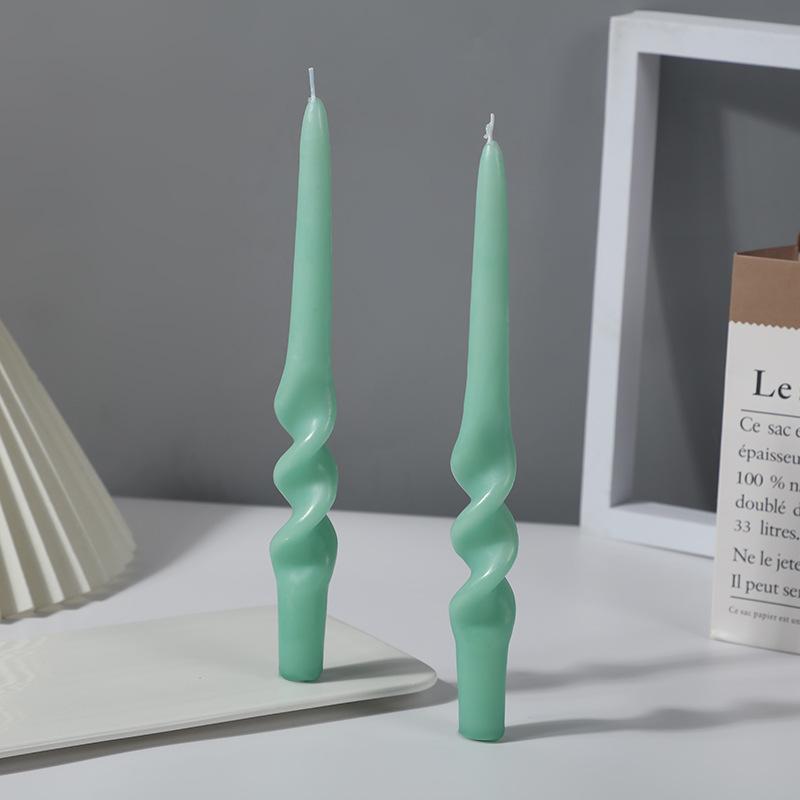 Handmade Spiral Twisted Long Stick Candle Two-Tone Gradient Macaron Paraffin Smokeless Taper Candle Minimalist European Tabletop  Decoration