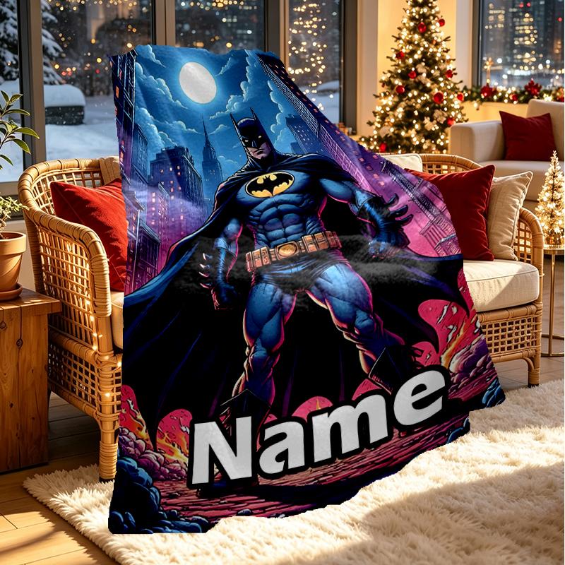 Custom Name Personalized Batman Print Blanket, Home Decor, Bedroom, Sofa, Camping, Couch, Gifts for Birthday Christmas