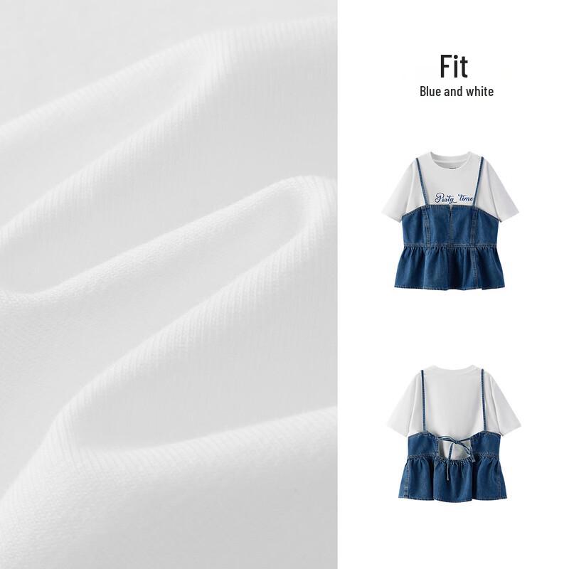 Женский летний набор Semir: футболка с принтом-буквой и джинсовый комбинезон на лямках