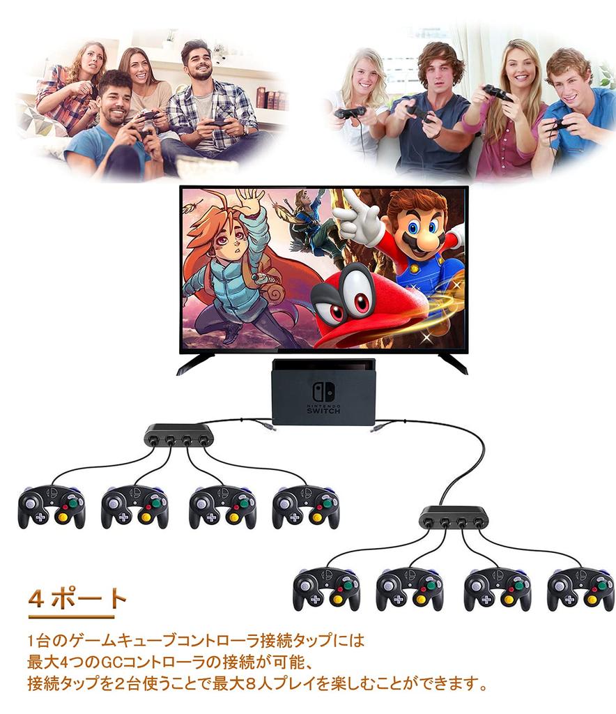 Адаптер-конвертор контроллера Tukebon GC для коммутатора GC, разъем для подключения контроллера Nintendo GameCube, разъем для подключения контроллера, 4 порта, возможность играть до 8 человек