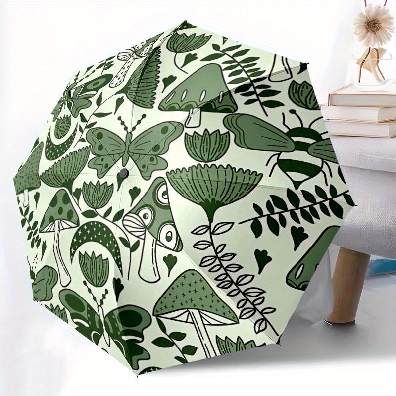 1pc Forest Mushrooms Automatic Open/close Folding Compact Umbrella, 8-Rib Sturdy Canopy, Lightweight Portable, Everyday Use, Gift, Outdoor Umbrella, T