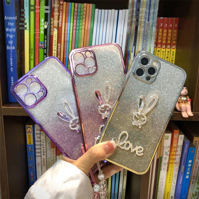 Honor 100 Glitter Electroplated Mobile Case with Anti-Fall Design Cute Cartoon Rabbit