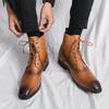 Мужские кожаные ботинки на высоком голенище с острым носком, весенне-осенние, молодежные ботинки средней высоты большого размера, модные ботинки Мартина на шнуровке с персонализированной полировкой