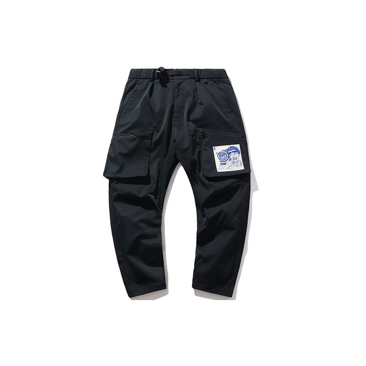 Li Ning X Tide Collaboration Reverse Five Sports Basketball Series Loose Cargo Sports Long Pants Men bottoms Standard-Black AKXP335-2