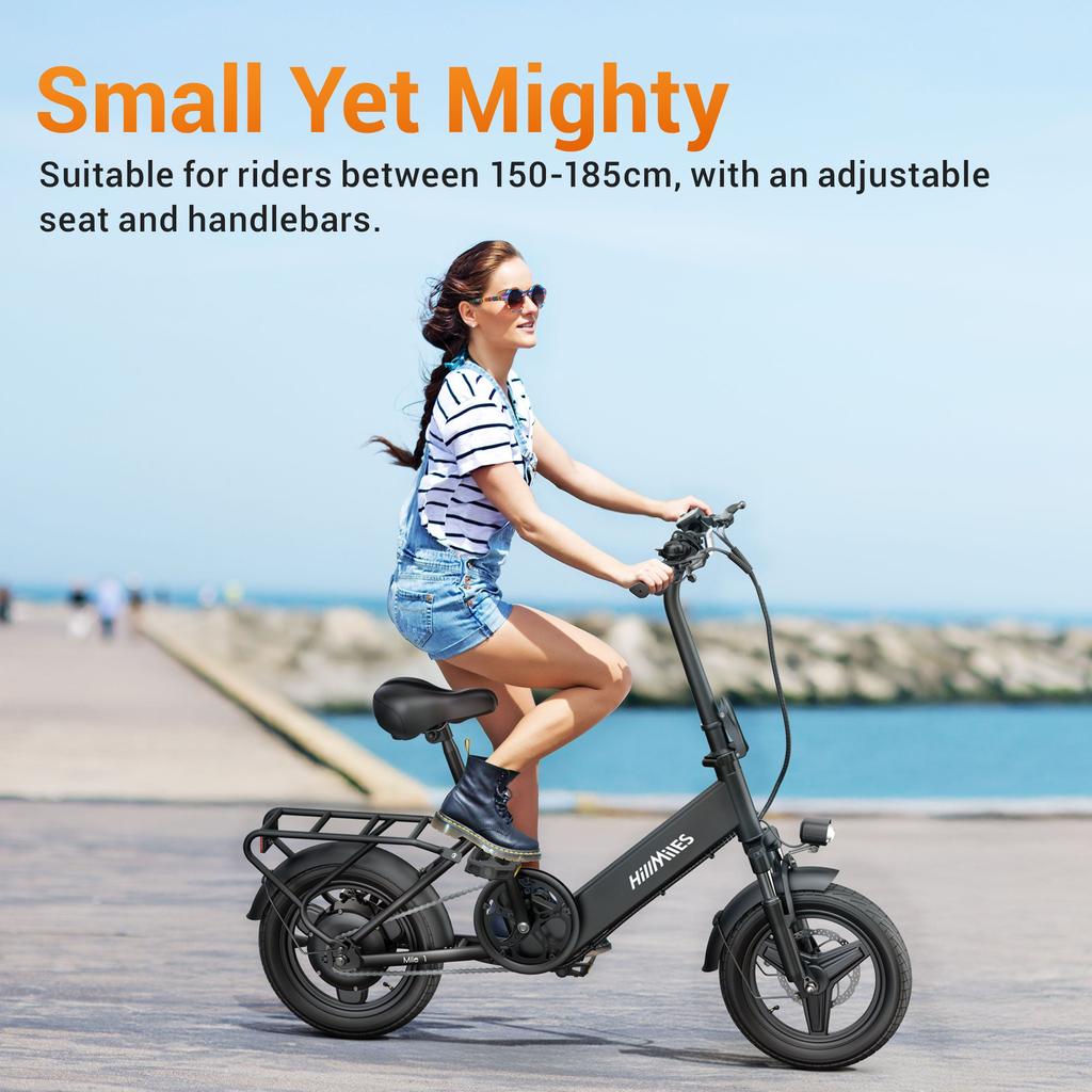 HillMiles Mile 1 14" Portable Folding Electric Bicycle with 250W 36V10.4Ah, Disc Brakes, Step-Through Frame for Daily Commute & Leisure