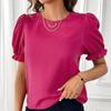 Женская летняя рубашка больших размеров, модные темпераментные однотонные топы с круглым вырезом и короткими рукавами