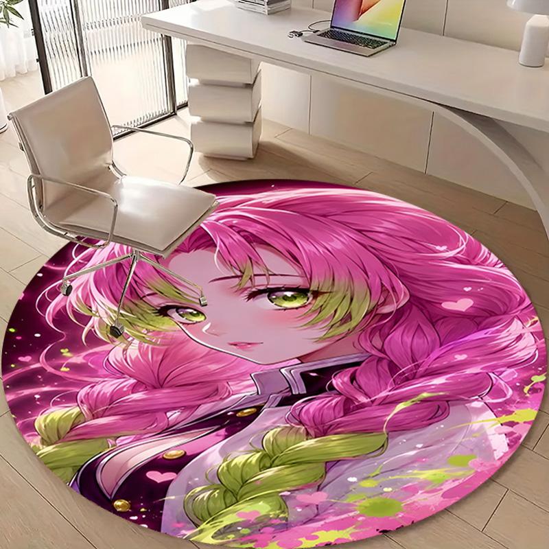 1pc Mitsuri Kanroji Print Round Carpet Chair Round Carpet Suitable for Bedroom Living Room Home Decorative Carpet