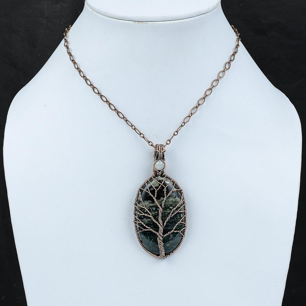 Tree Of Life Ocean Jasper Pendant Copper Wire Wrapped Pendant Rainbow Moonstone Pendant Gemstone Handmade Pendant Copper Jewelry For Gift