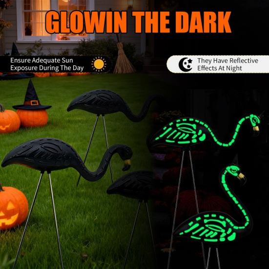 2Pcs/Set Simulation Flamingo Garden Stake Decoration Weather-proof Indoor Outdoor Yard Lawn Patio Pathway Glow-in-the-dark Skeleton Flamingo