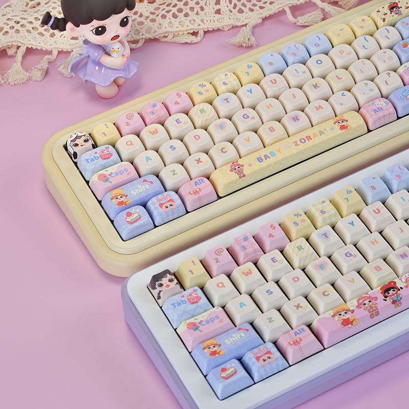 Милые колпачки для клавиш 'Sweetheart Bubble Cute Girl', PBT Dye-Sublimation, Профиль MOA, Совместимы с Keychron, Razer, Logitech