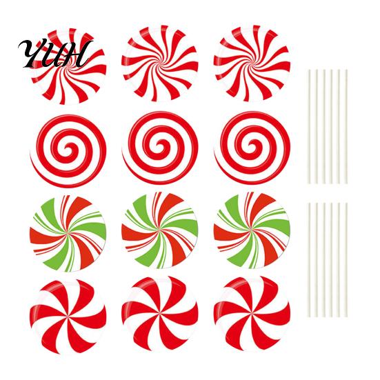 Weather Resistant Christmas Lawn Art 12Pcs Candy Yard Stakes, Hollow Board Garden Decor with Metal Spikes, Easy Install Signs Red White Green Outdoor