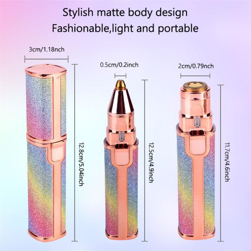 2 IN 1 Electric Eyebrow Trimmer USB Rechargeable Body Facial Hair Removal Lipstick Shape Mini Epilator for Women Colorful Starry Sky