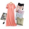 Women's Summer Short Sleeved Multi Colors V-Neck Sleeping Dress with Chest Pads Loose Size Home Sleepwear Nightgown