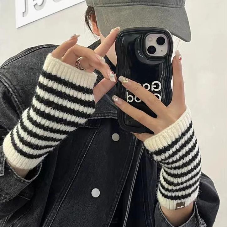 WTEMPO Полосатый короткий трикотажный наручный бандаж, манжета, ветрозащитные перчатки с полупальцами, пара холодостойких эластичных теплых шерстяных варежек