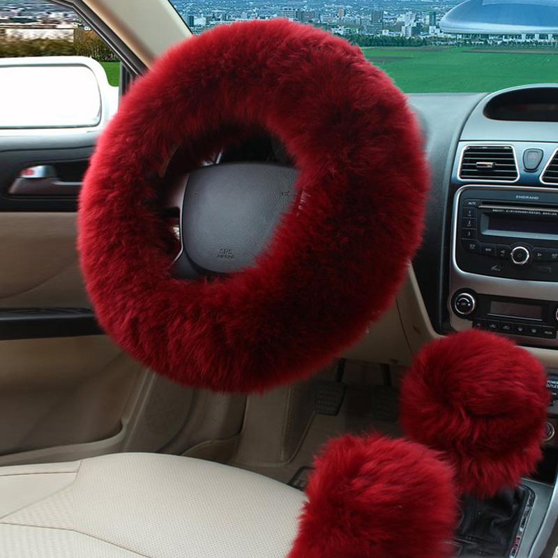 Новый автомобильный пушистый плюшевый чехол на руль, модные зимние теплые флисовые нескользящие перчатки с ручкой, женские украшения автомобиля
