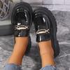 Fashion Women's Pumps Round Toe Low Heel Shoes for Women Outdoor Office Lady Anti-slip Metal Decoration Shoes Slip On Platform Loafers