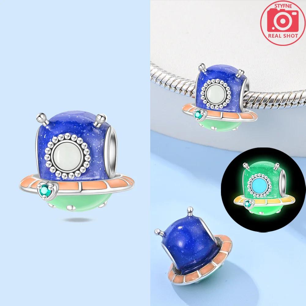 Изысканные Оригинальные Красивые Подвески в виде Сердца Космического Корабля Синей Звезды Медные Бусины Подходят для Браслета Женские Украшения Сделай Сам Изысканный Подарок
