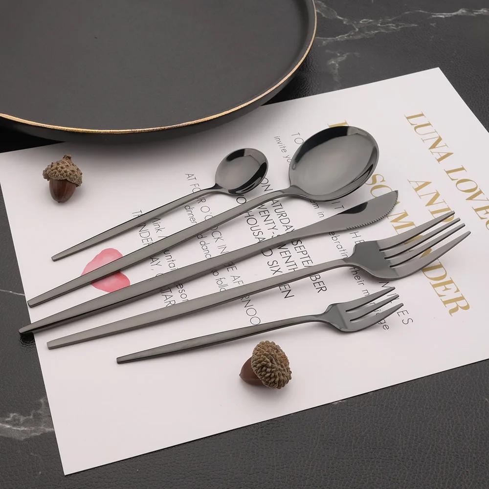 30 предметов столовых приборов из нержавеющей стали, черный столовый набор, нож, вилка для фруктов, ложка, кухонная посуда, зеркало, набор столовых приборов
