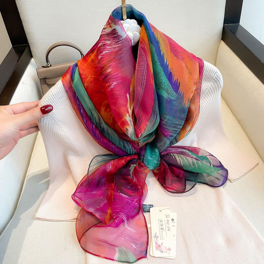 Summer Scarf Women Outdoor Sunscreen Shawl Soft Bandanna Foulard Female Floral Silk Shawl Lady High Quality Head Hijab Wrap