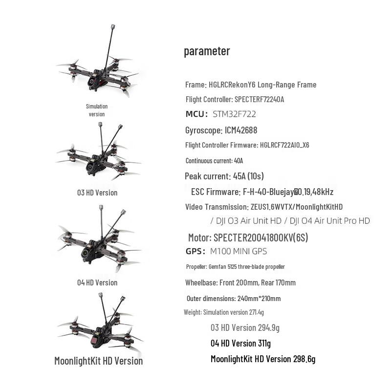 HGLRC Rekon Y6 Analog ELRS Long-Range FPV Drone